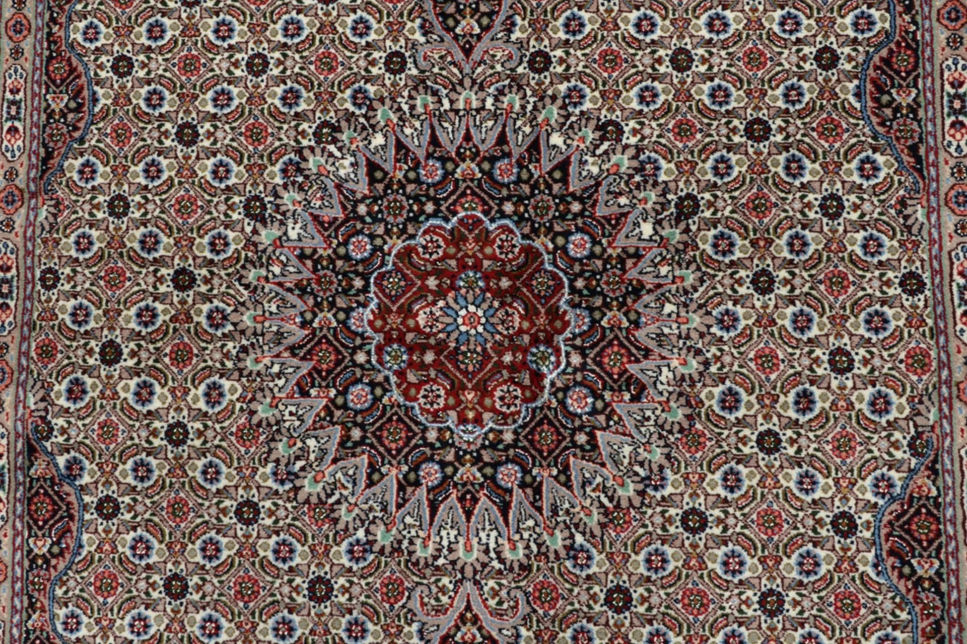 Hand-Knotted Wool & Silk Moud Persian Rug, 142 × 220 cm