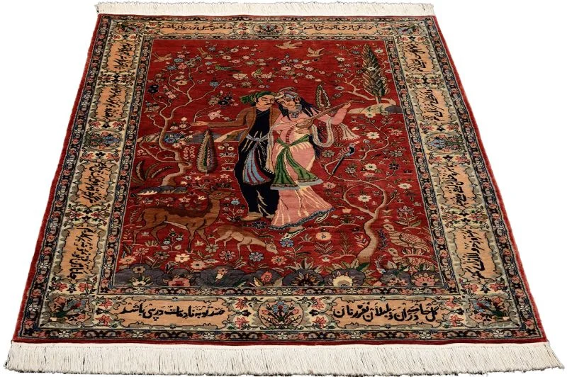 Qom Pakistani Rug — hand-knotted, 125 × 180 cm, Wool & Silk