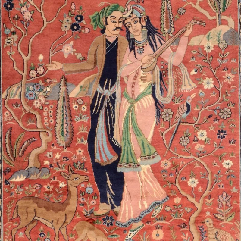 Qom Pakistani Rug — hand-knotted, 125 × 180 cm, Wool & Silk