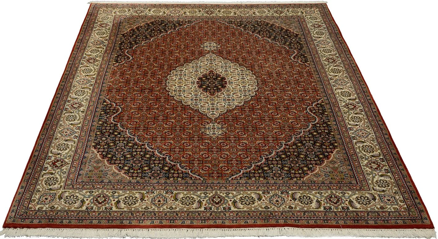 Hand-Knotted Wool Tabriz Indian Rug, 200 × 247 cm