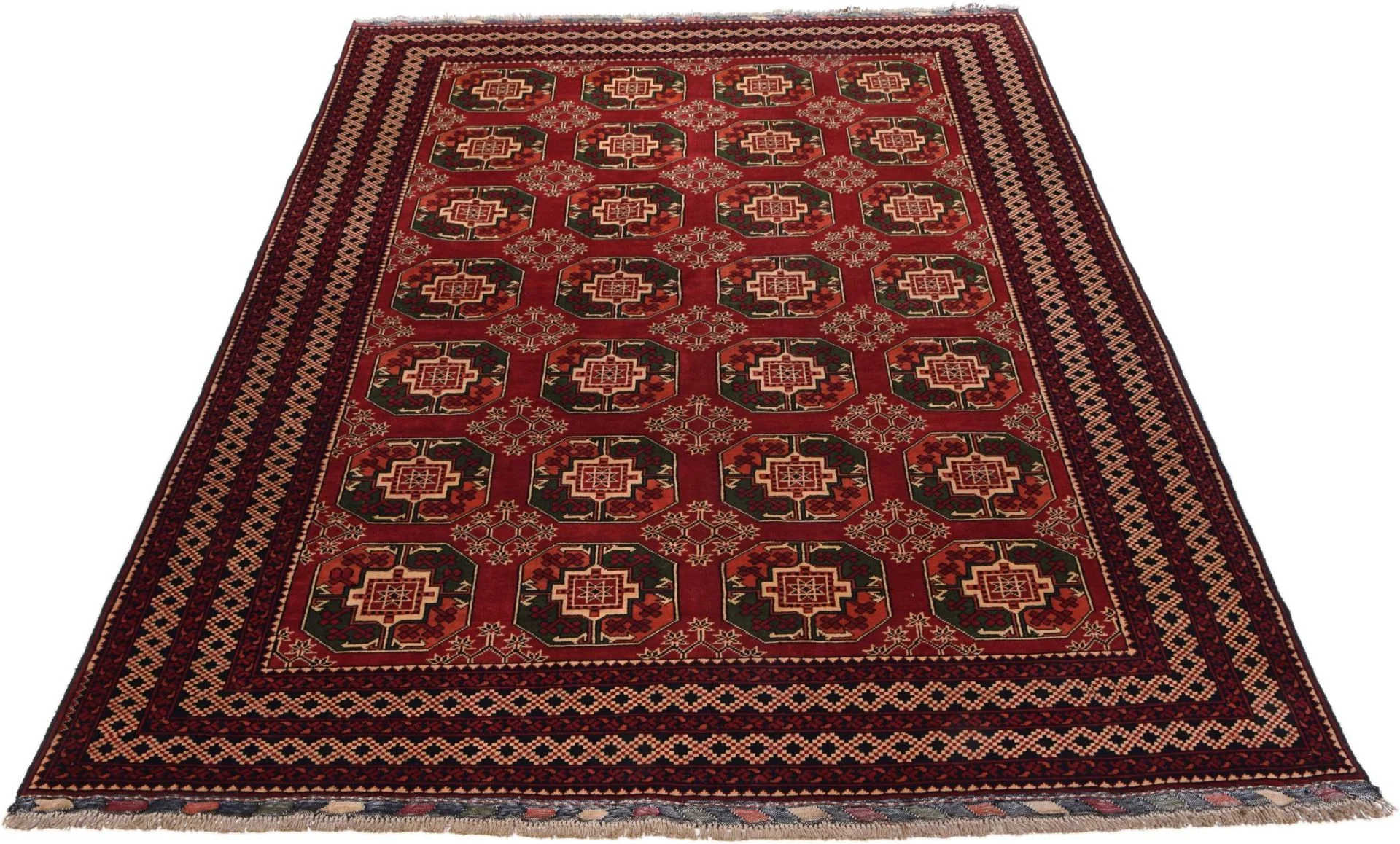 Turkmen Afghan Rug 198 × 288 cm, Wool, hand-knotted