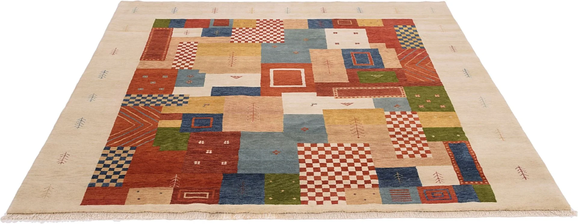 Hand-Knotted Wool Loribaft Indian Rug, 242 × 260 cm