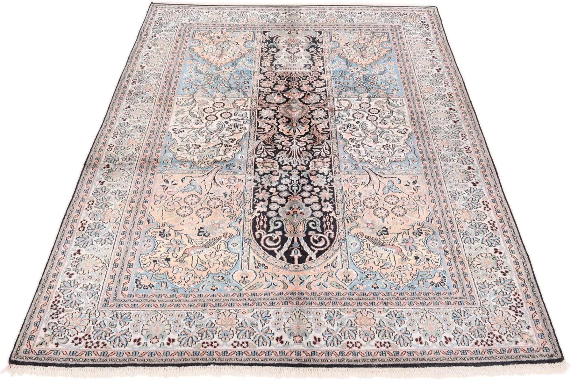 Hand-Knotted Wool Indian Rug, 206 × 150 cm