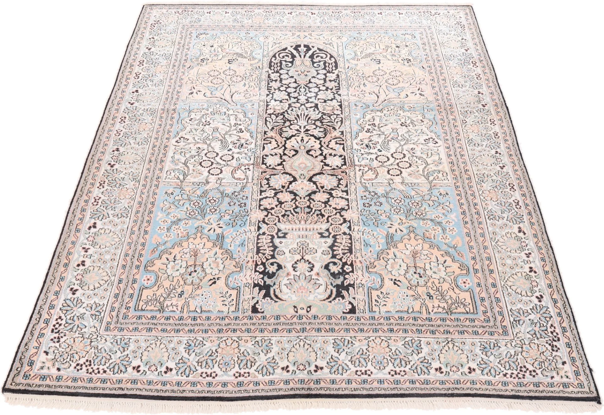 Hand-Knotted Wool Indian Rug, 206 × 150 cm