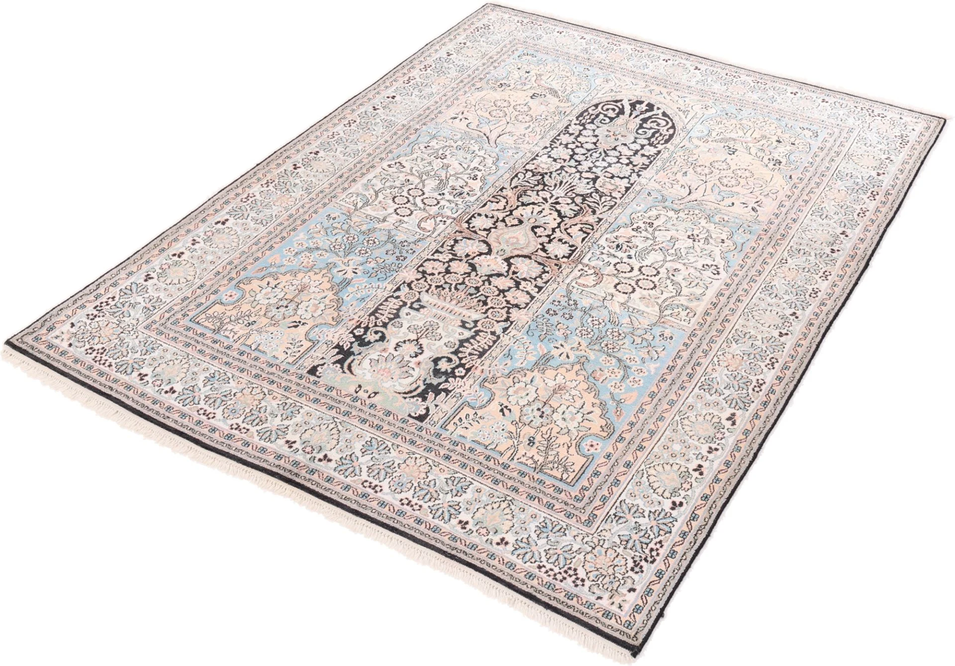Hand-Knotted Wool Indian Rug, 206 × 150 cm