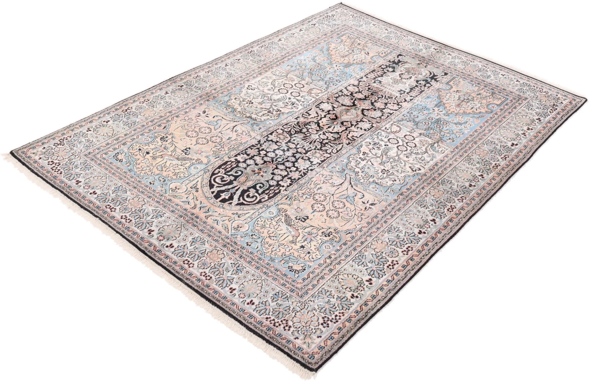 Hand-Knotted Wool Indian Rug, 206 × 150 cm