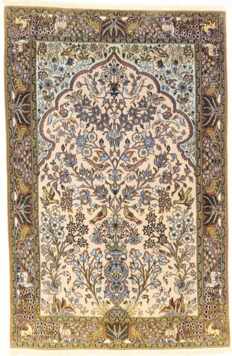 Hand-Knotted Wool Qom Persian Rug, 214 × 140 cm
