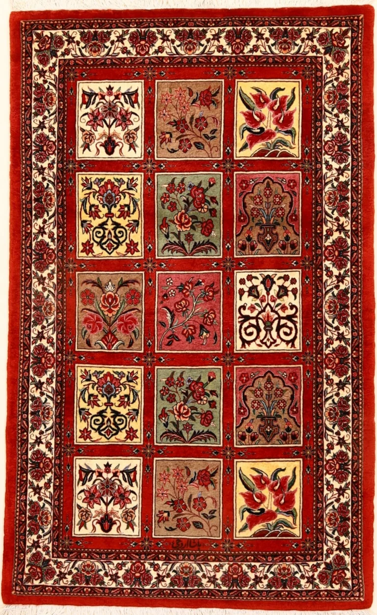 Bijar Persian Rug — hand-knotted, 185 × 114 cm, Wool & Silk