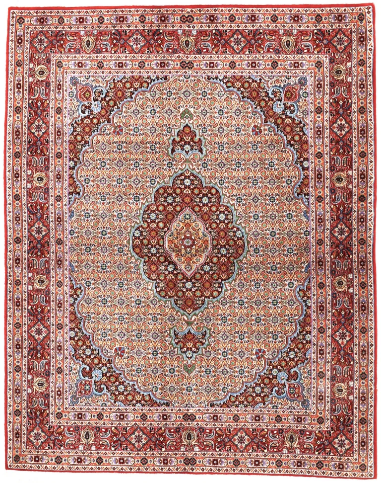 Hand-Knotted Wool & Silk Moud Persian Rug, 192 × 152 cm