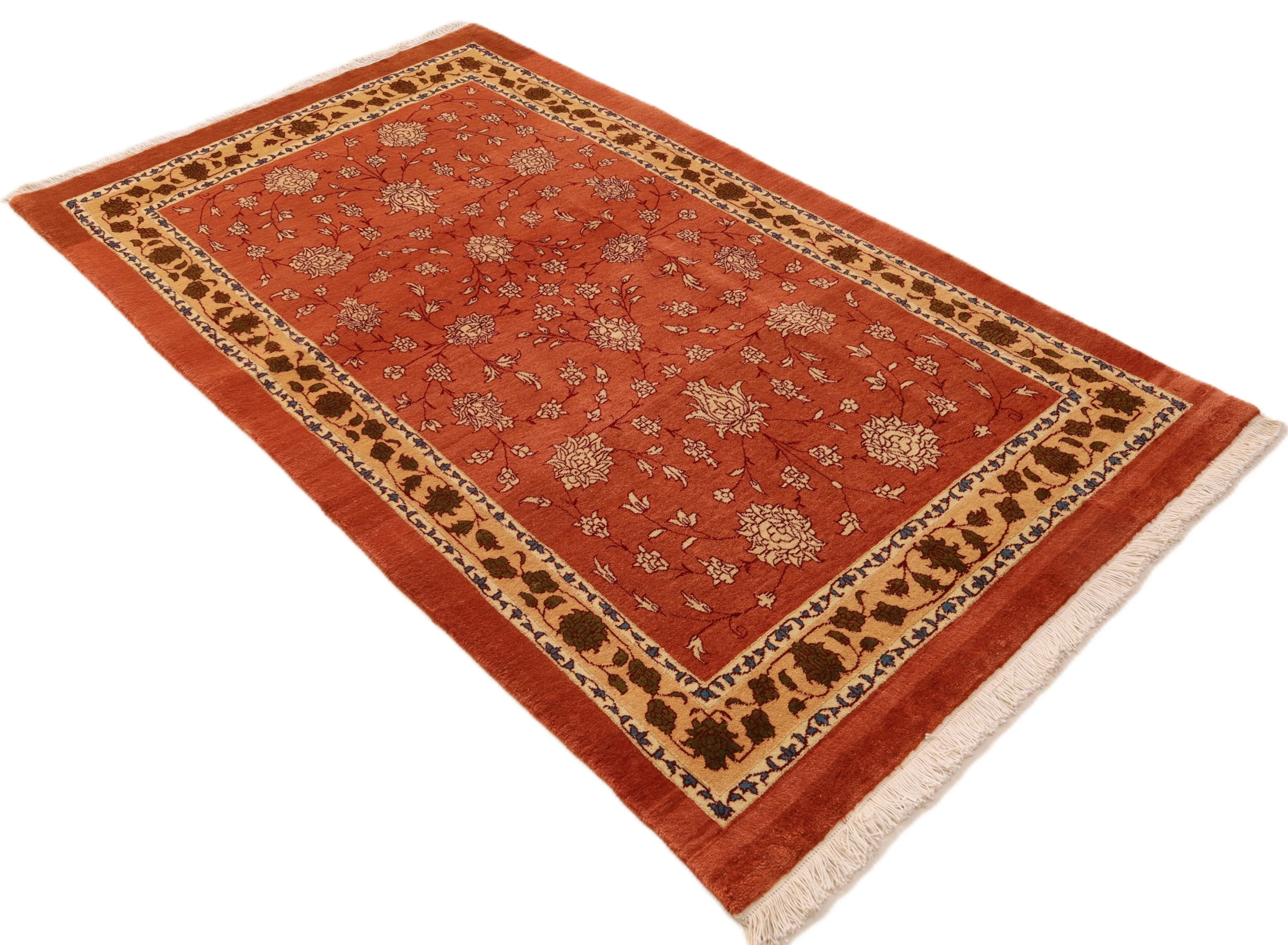 Hand-Knotted Wool & Silk Kashmar Persian Rug, 203 × 119 cm