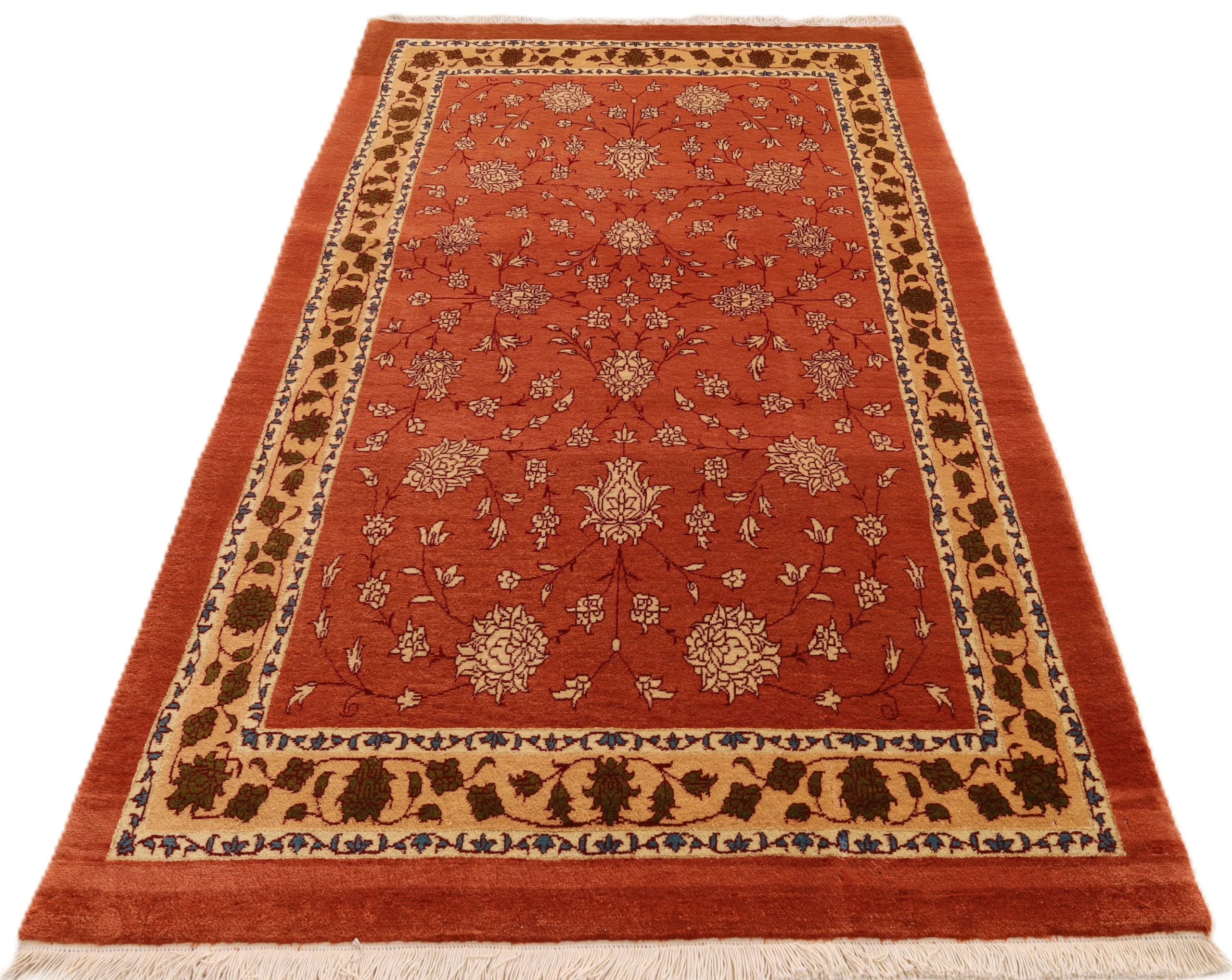 Hand-Knotted Wool & Silk Kashmar Persian Rug, 203 × 119 cm