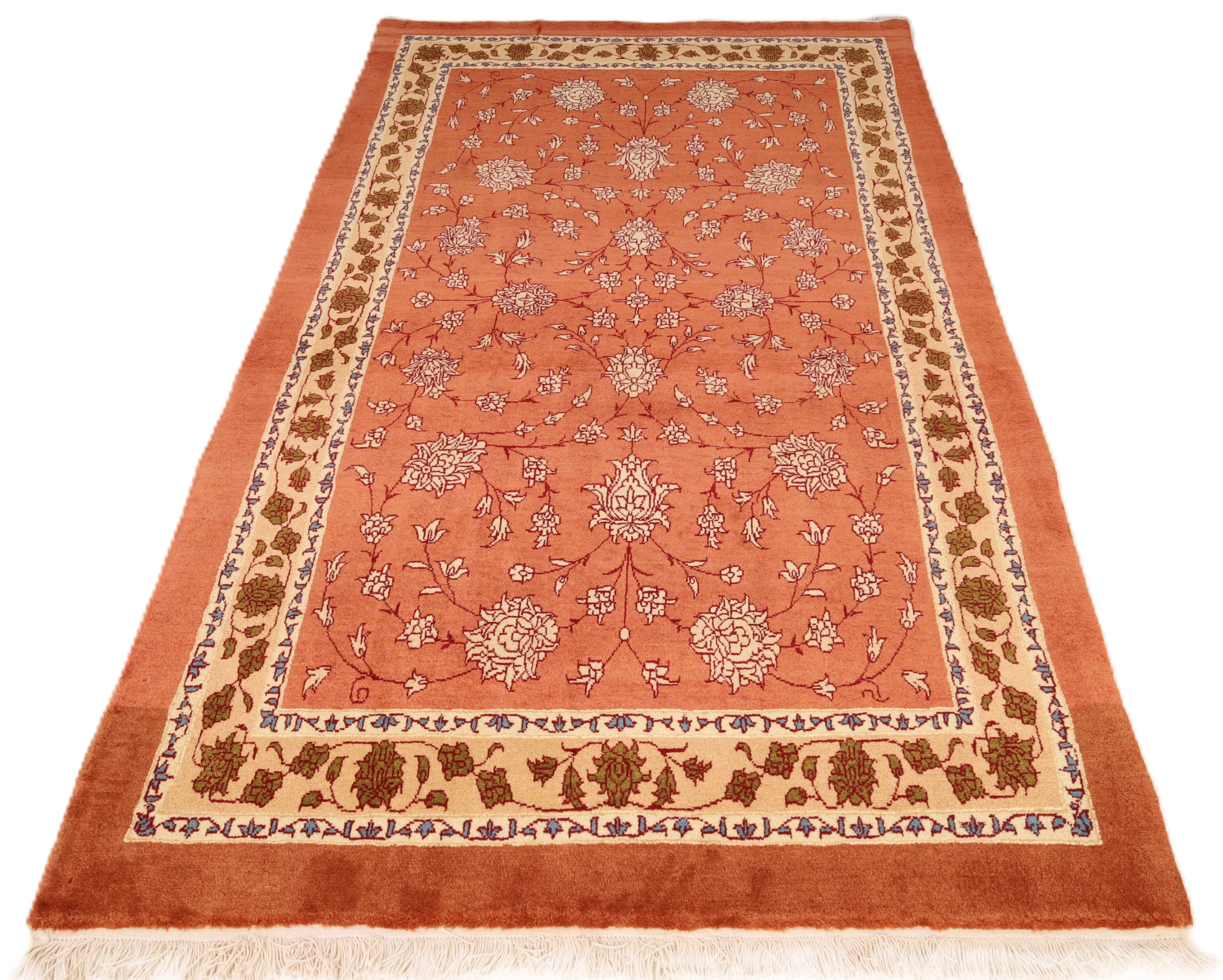 Hand-Knotted Wool & Silk Kashmar Persian Rug, 203 × 119 cm