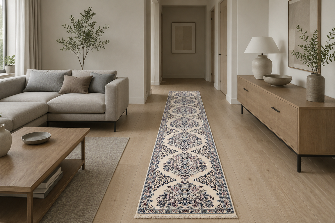 perserteppich-nain-395-x-72-cm-wolle-handgeknupft-laufer-6 Hand-Knotted Wool Nain Persian Rug, 395 × 72 cm