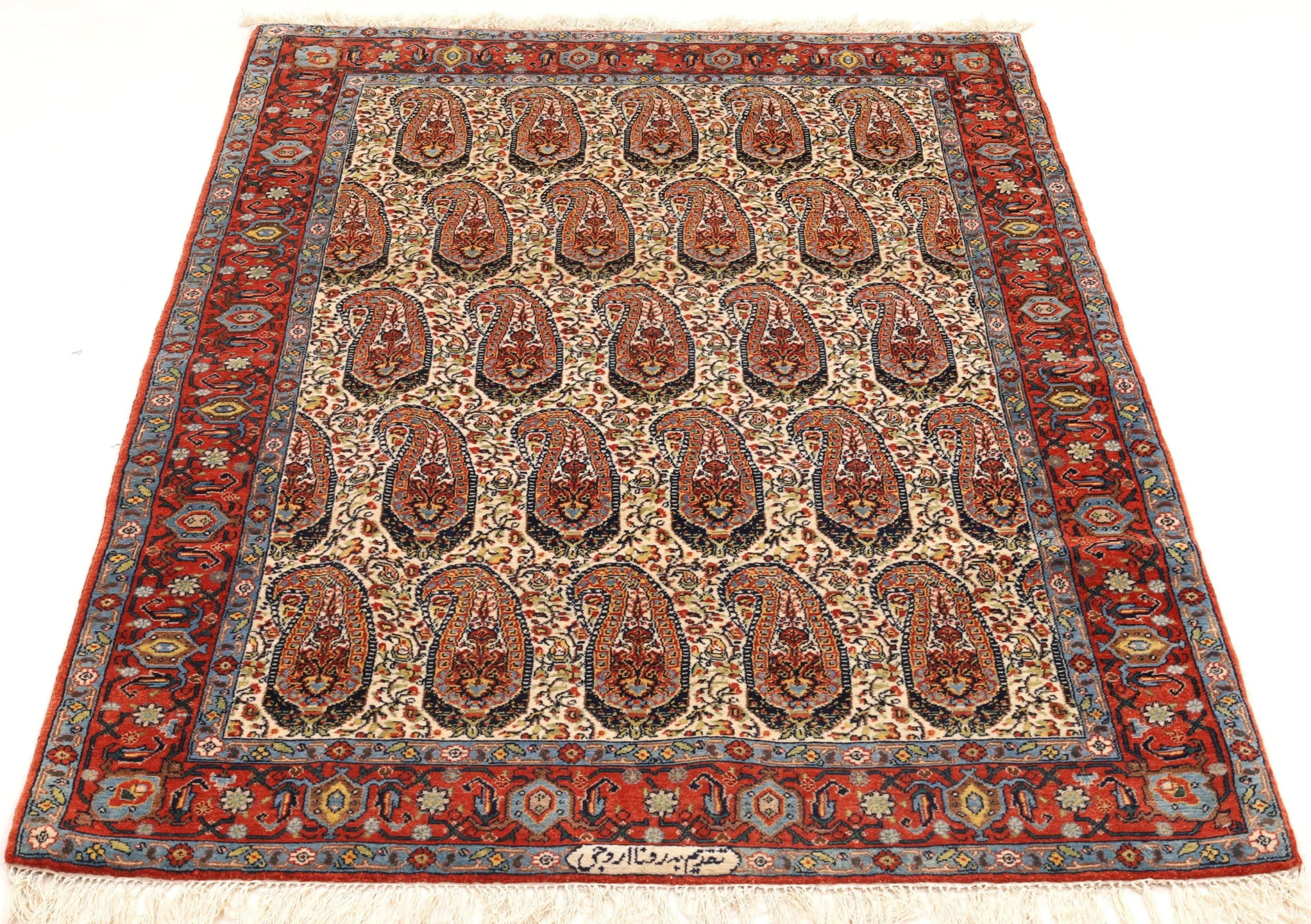 Hand-Knotted Wool & Silk Senneh Persian Rug, 176 × 117 cm