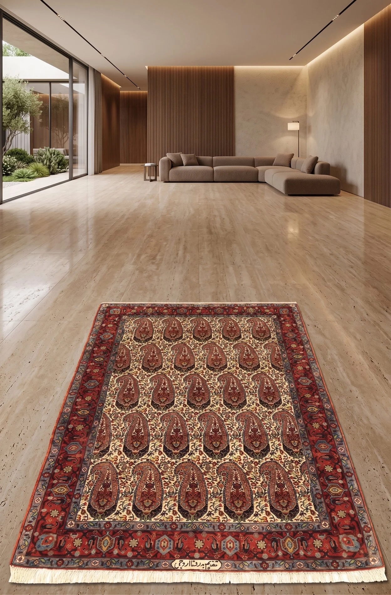 Hand-Knotted Wool & Silk Senneh Persian Rug, 176 × 117 cm