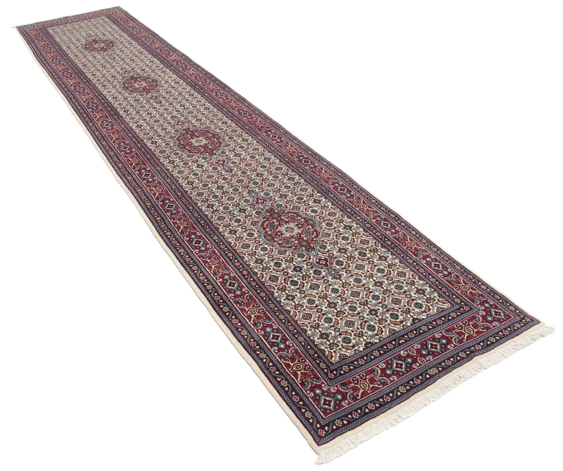 Hand-Knotted Wool Moud Persian Rug, 80 × 390 cm