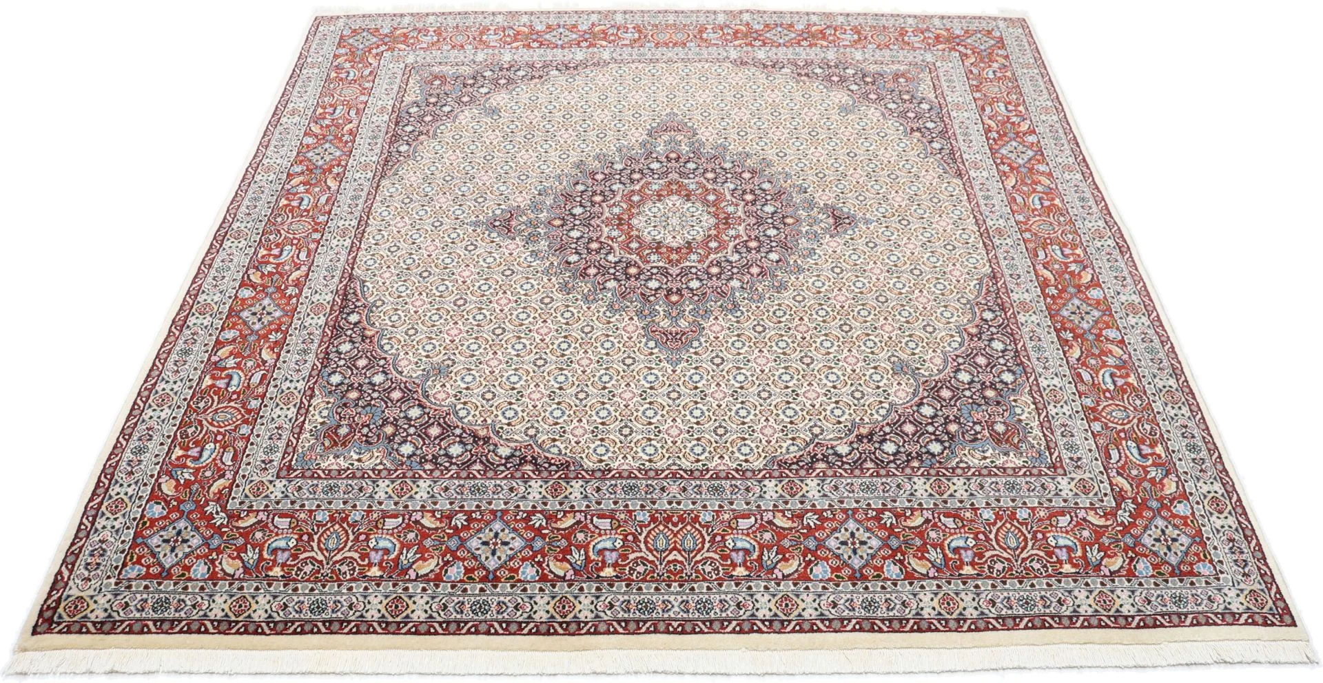 Hand-Knotted Wool Moud Persian Rug, 195 × 202 cm