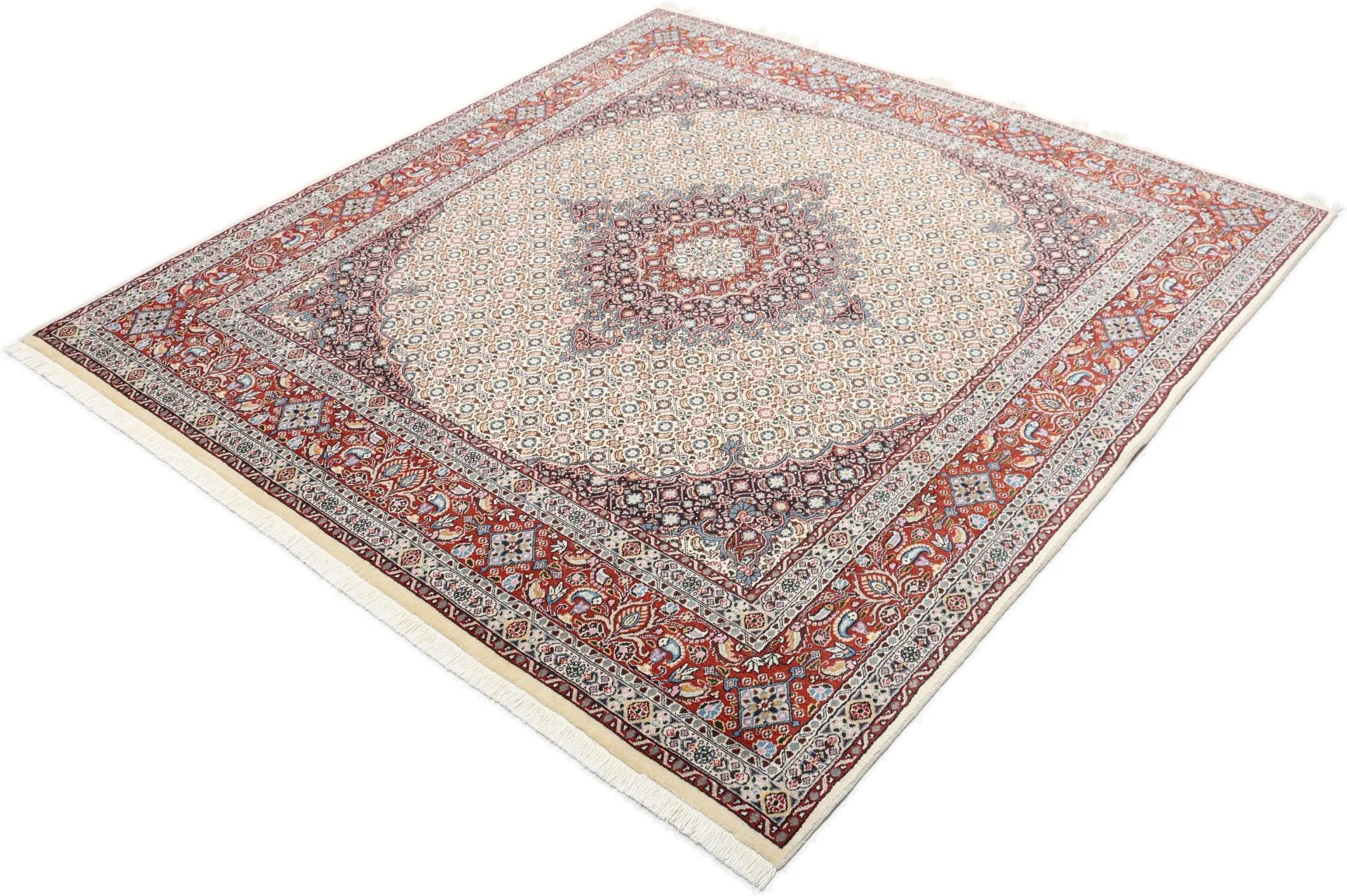 Hand-Knotted Wool Moud Persian Rug, 195 × 202 cm