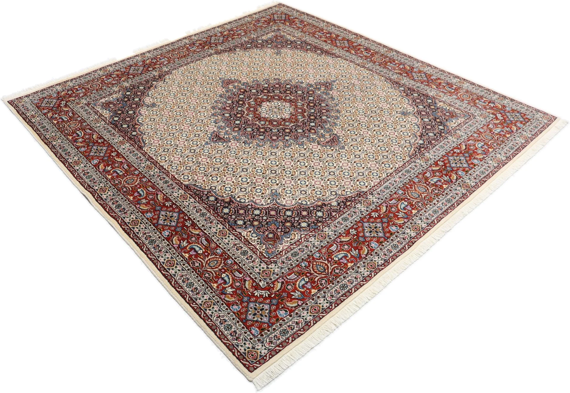 Hand-Knotted Wool Moud Persian Rug, 195 × 202 cm