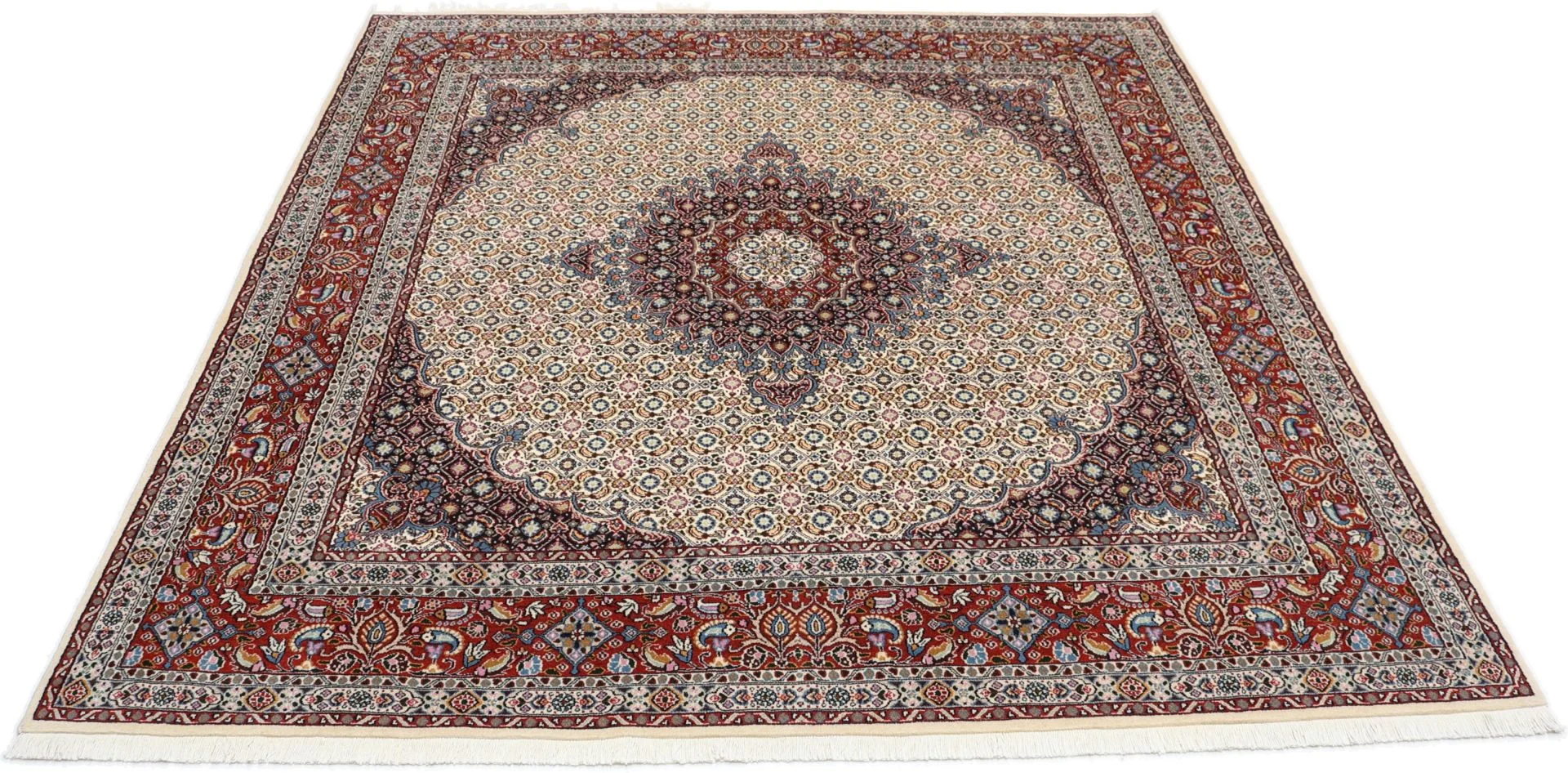 Hand-Knotted Wool Moud Persian Rug, 195 × 202 cm