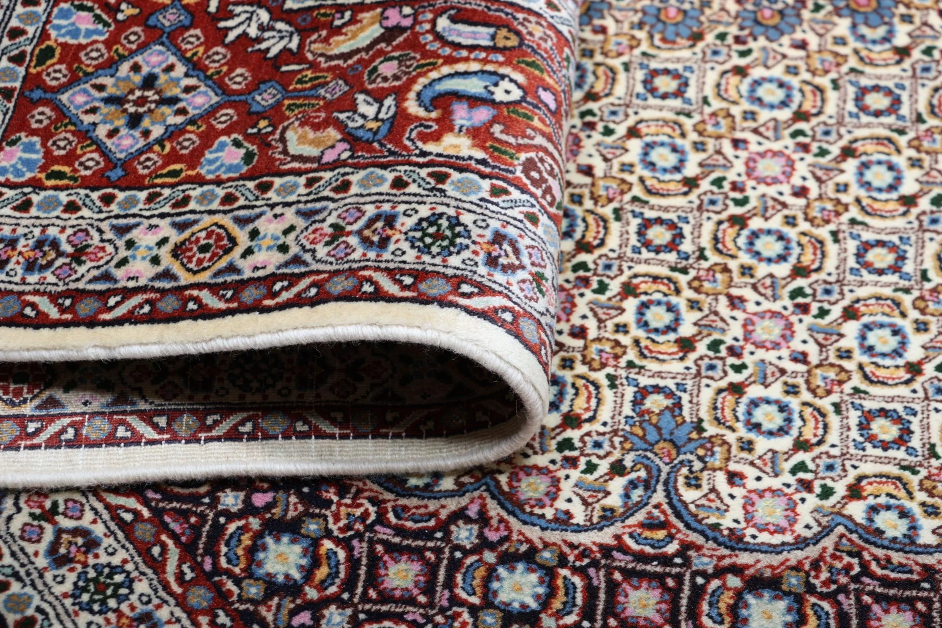 Hand-Knotted Wool Moud Persian Rug, 195 × 202 cm