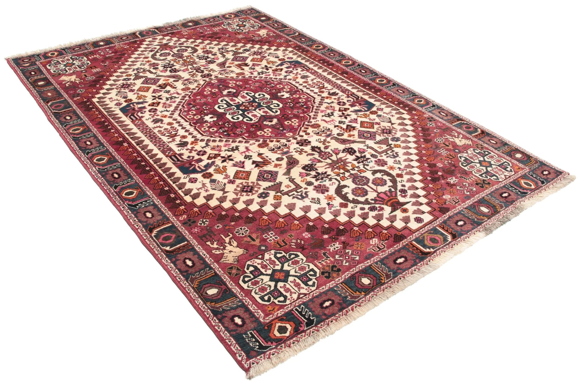 Hand-Knotted Wool Qashqai Persian Rug, 142 × 205 cm
