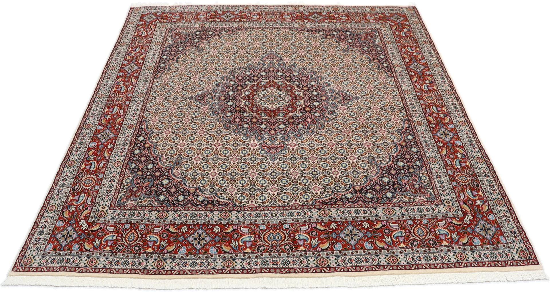perserteppich-moud-192-x-205-cm-schurwolle-handgeknupft-floral-18 Hand-Knotted Wool Moud Persian Rug, 192 × 205 cm
