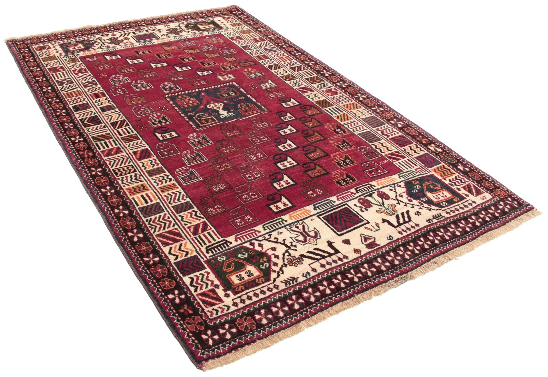 Hand-Knotted Wool Qashqai Persian Rug, 126 × 200 cm