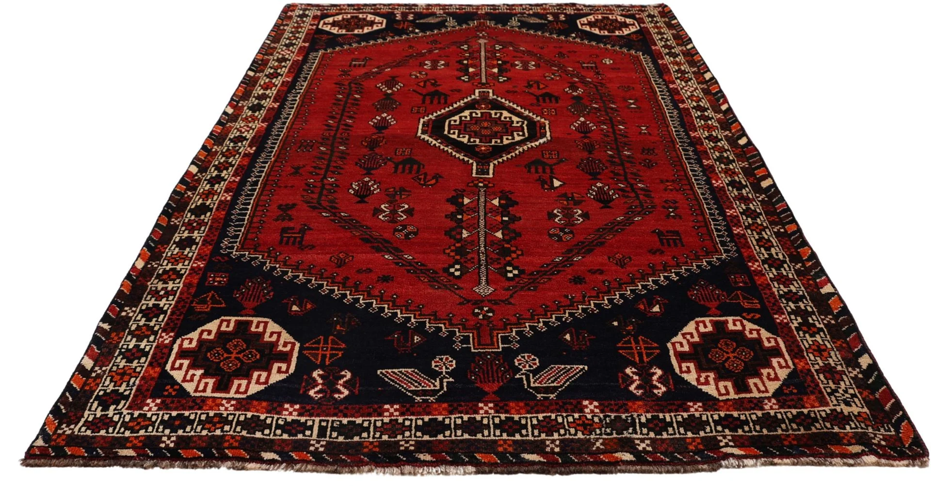 Hand-Knotted Wool Shiraz Persian Rug, 155 × 255 cm