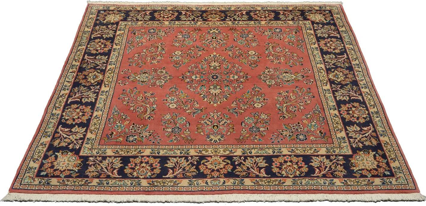 Hand-Knotted Wool Sarouk Persian Rug, 192 × 196 cm