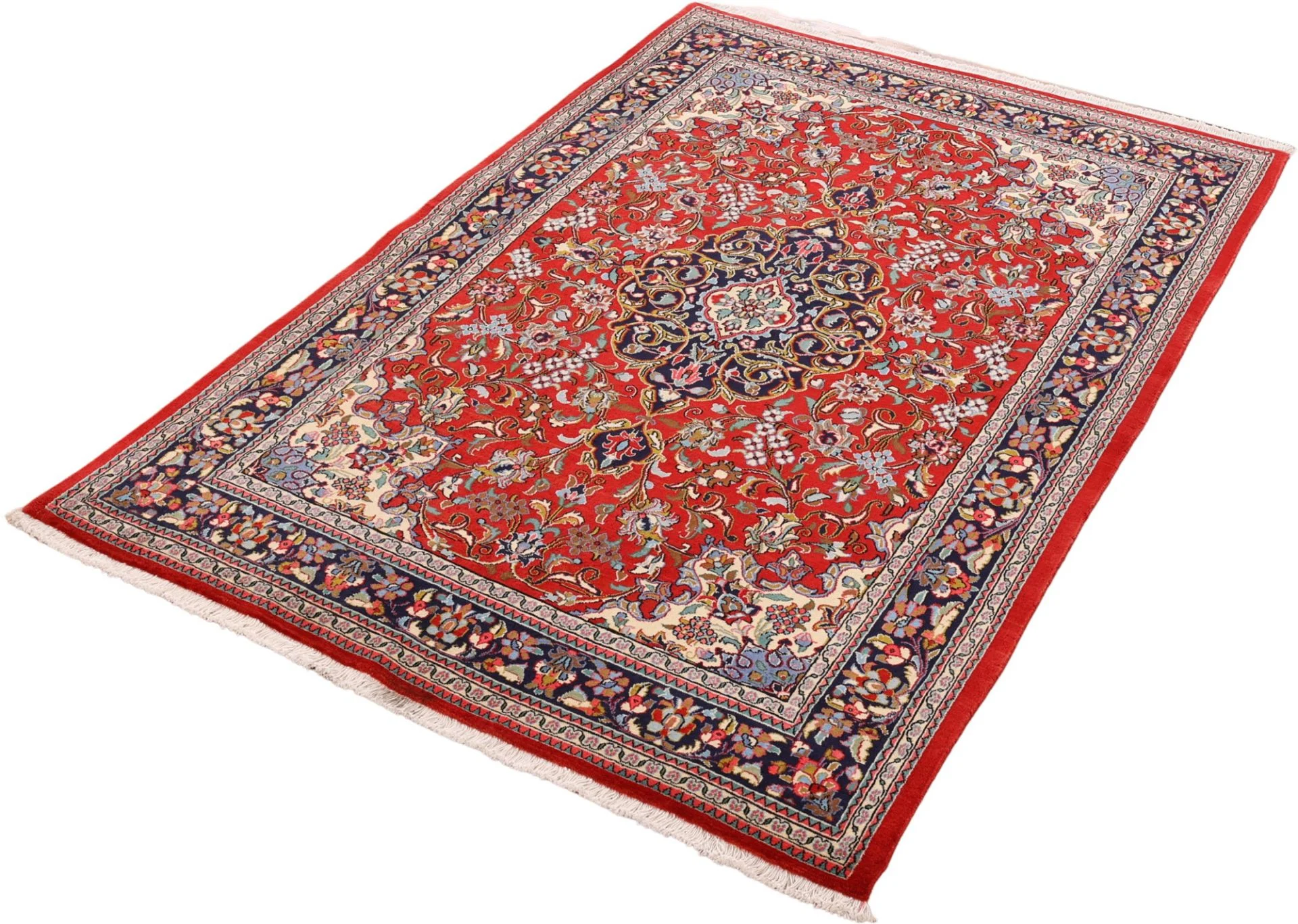 Hand-Knotted Wool Qom Persian Rug, 137 × 208 cm