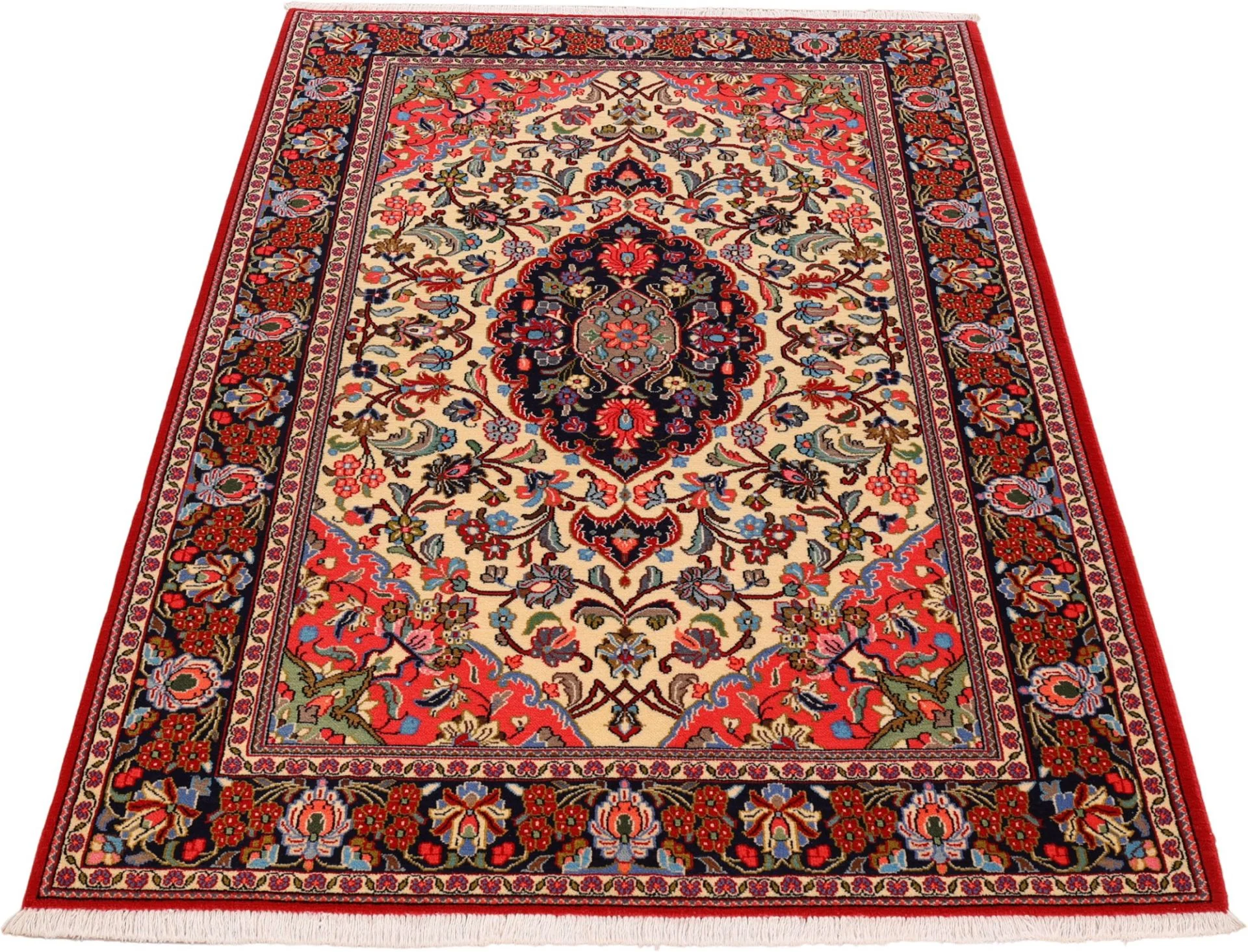 Hand-Knotted Wool Qom Persian Rug, 141 × 212 cm