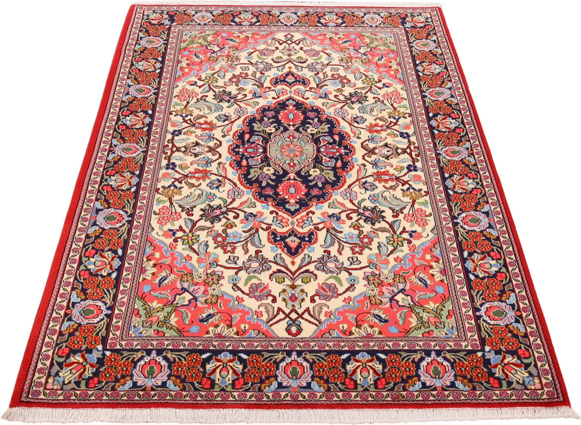 Hand-Knotted Wool Qom Persian Rug, 141 × 212 cm