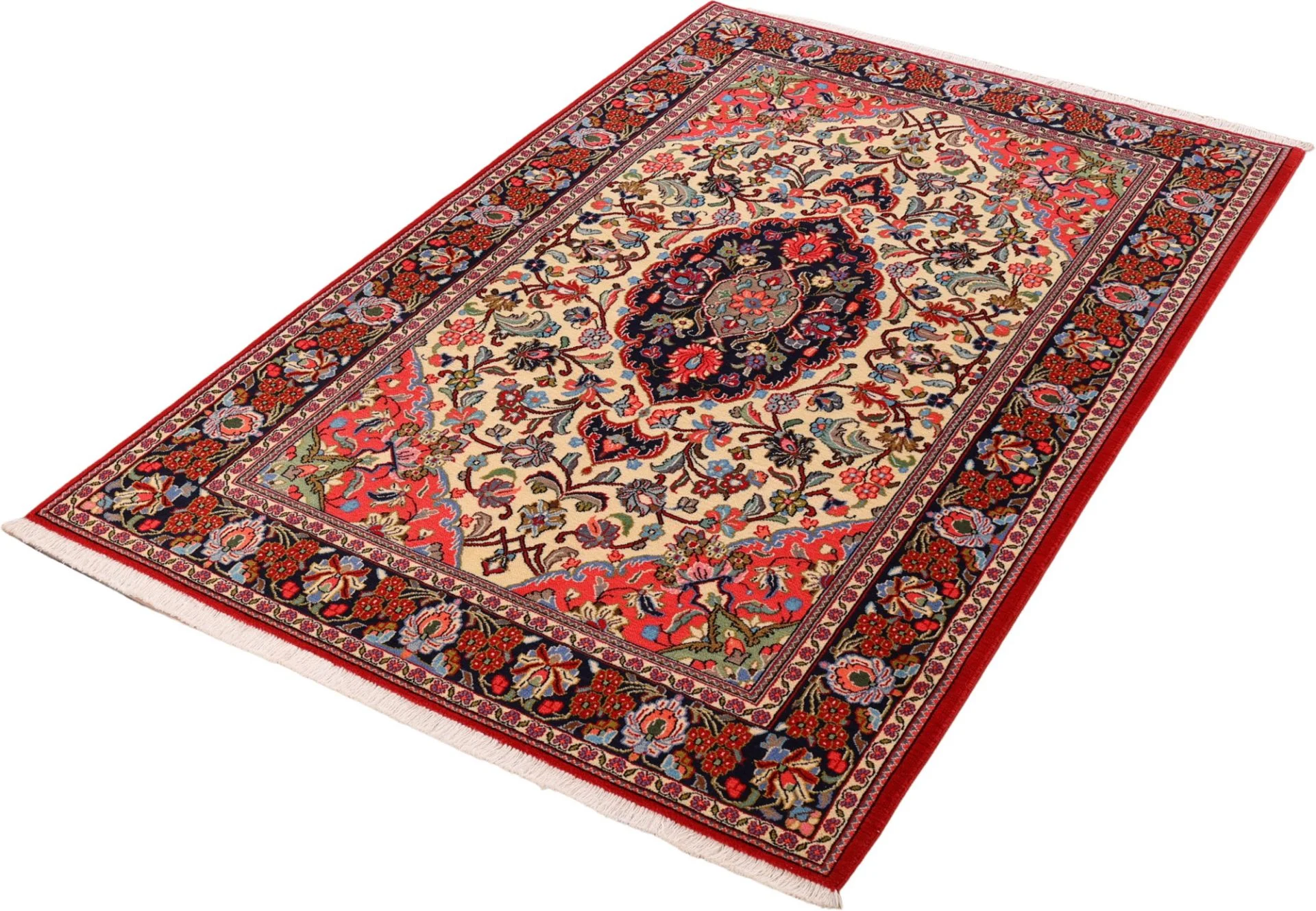Hand-Knotted Wool Qom Persian Rug, 141 × 212 cm
