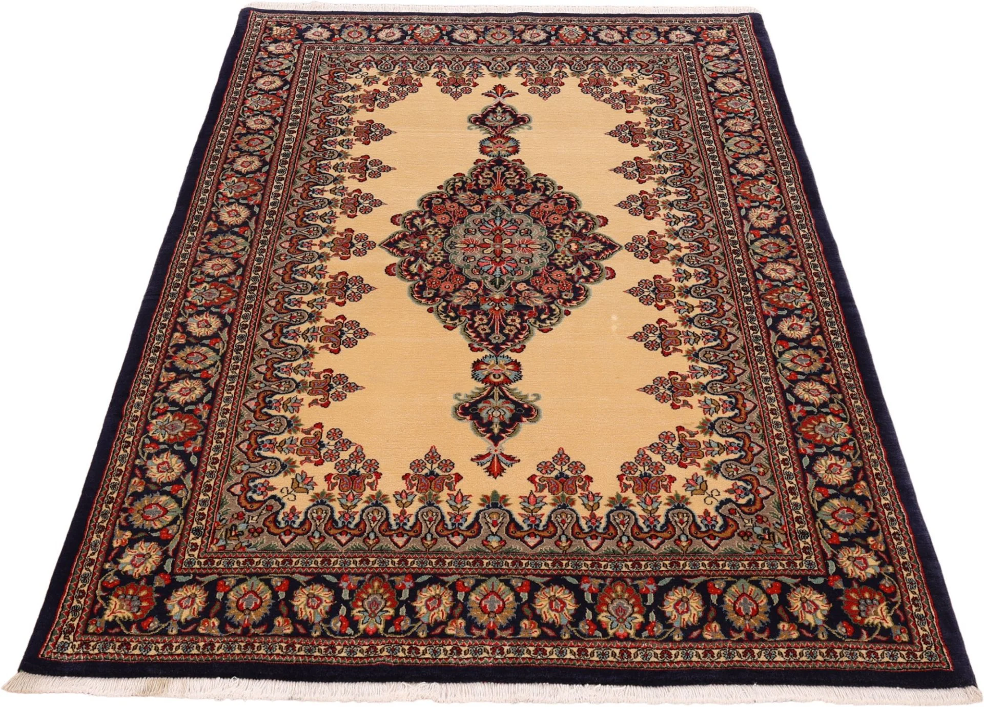 Hand-Knotted Wool Qom Persian Rug, 139 × 208 cm