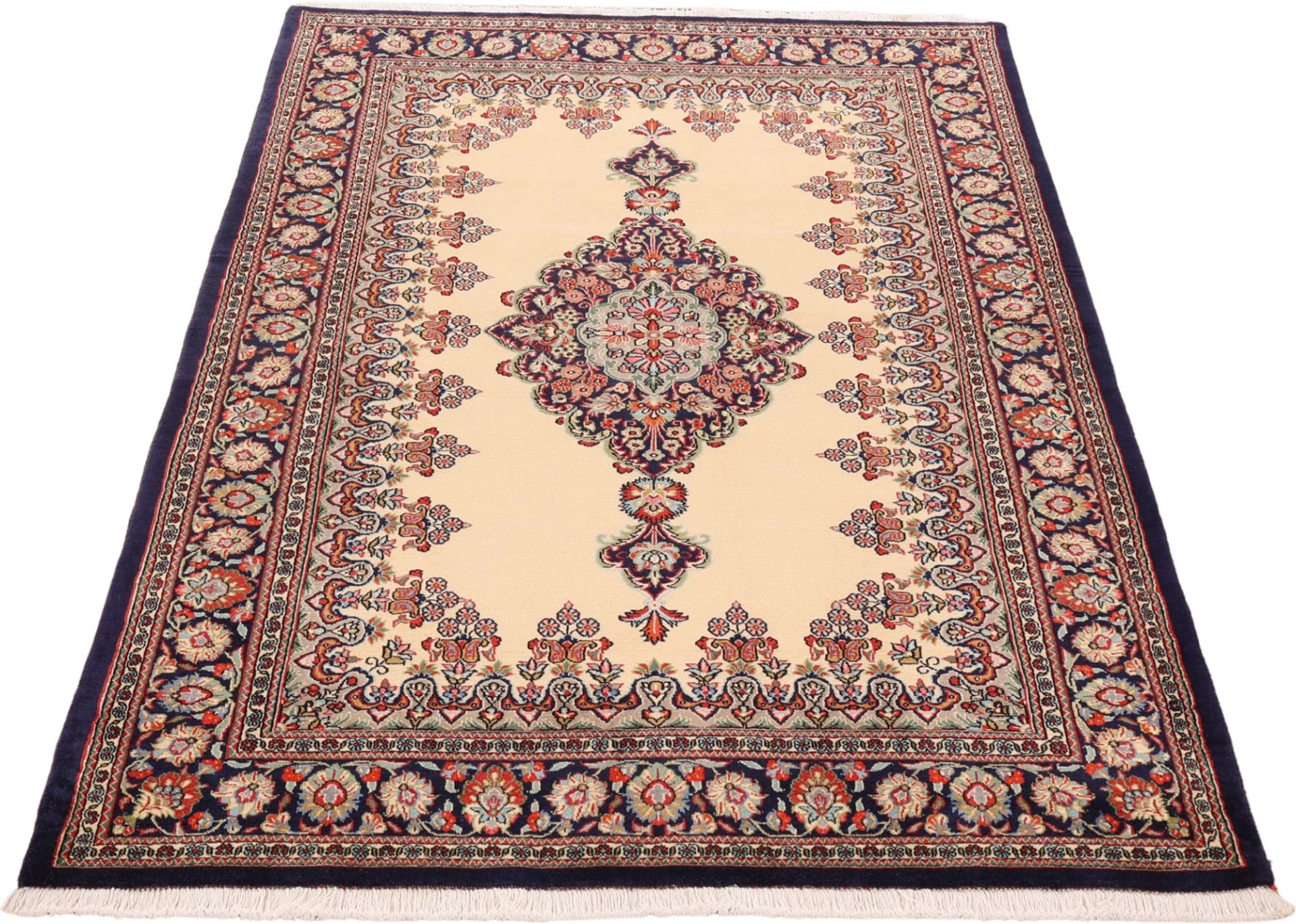 Hand-Knotted Wool Qom Persian Rug, 139 × 208 cm