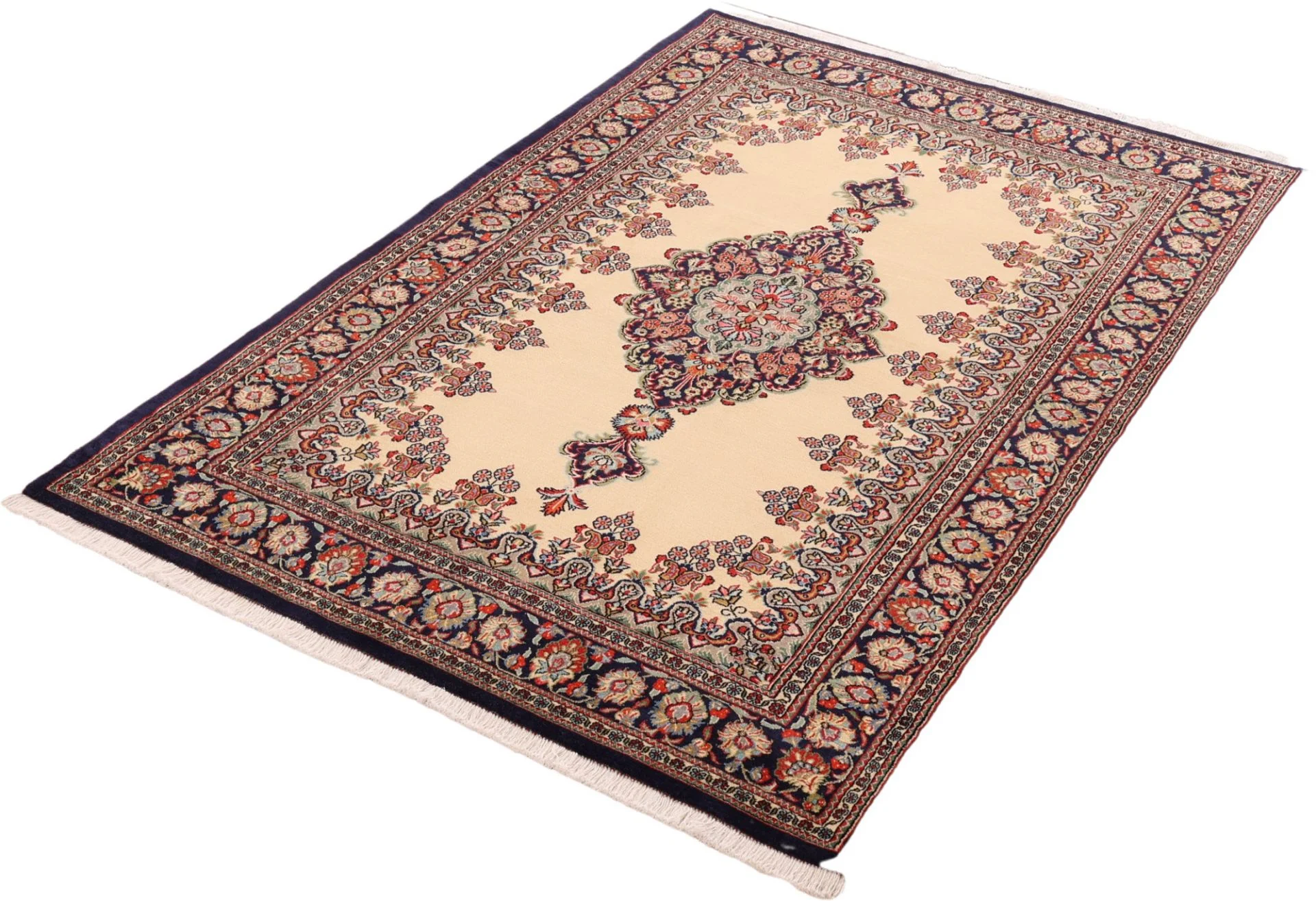 Hand-Knotted Wool Qom Persian Rug, 139 × 208 cm