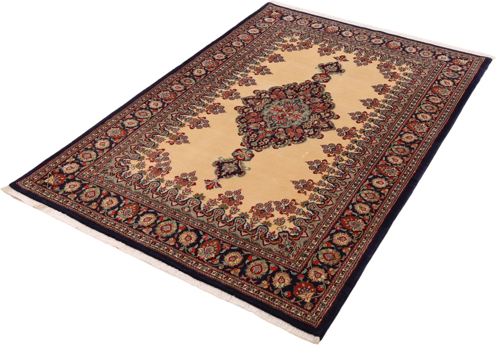 Hand-Knotted Wool Qom Persian Rug, 139 × 208 cm
