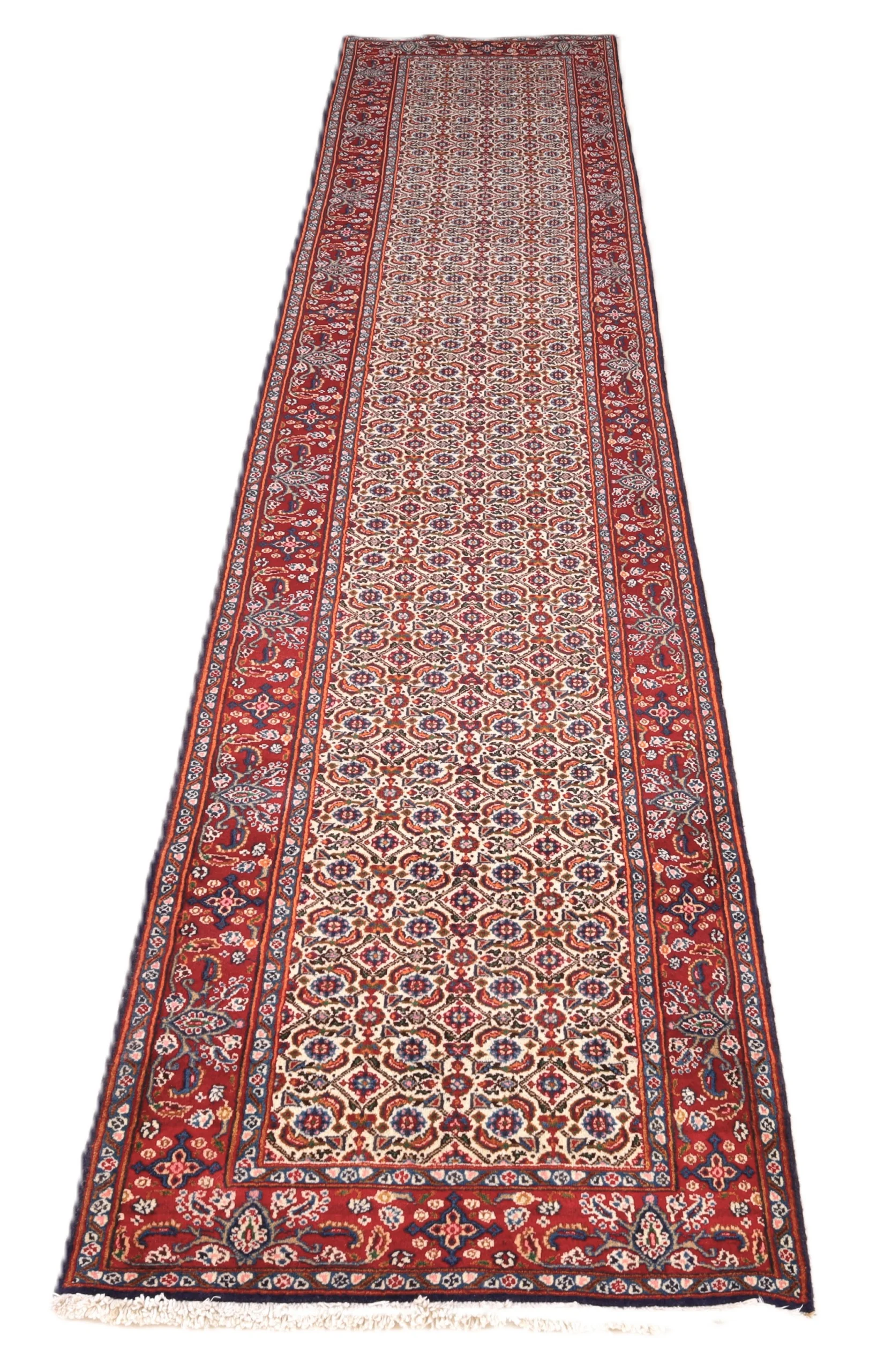 Moud Persian Rug — hand-knotted, 385 × 85 cm, Wool