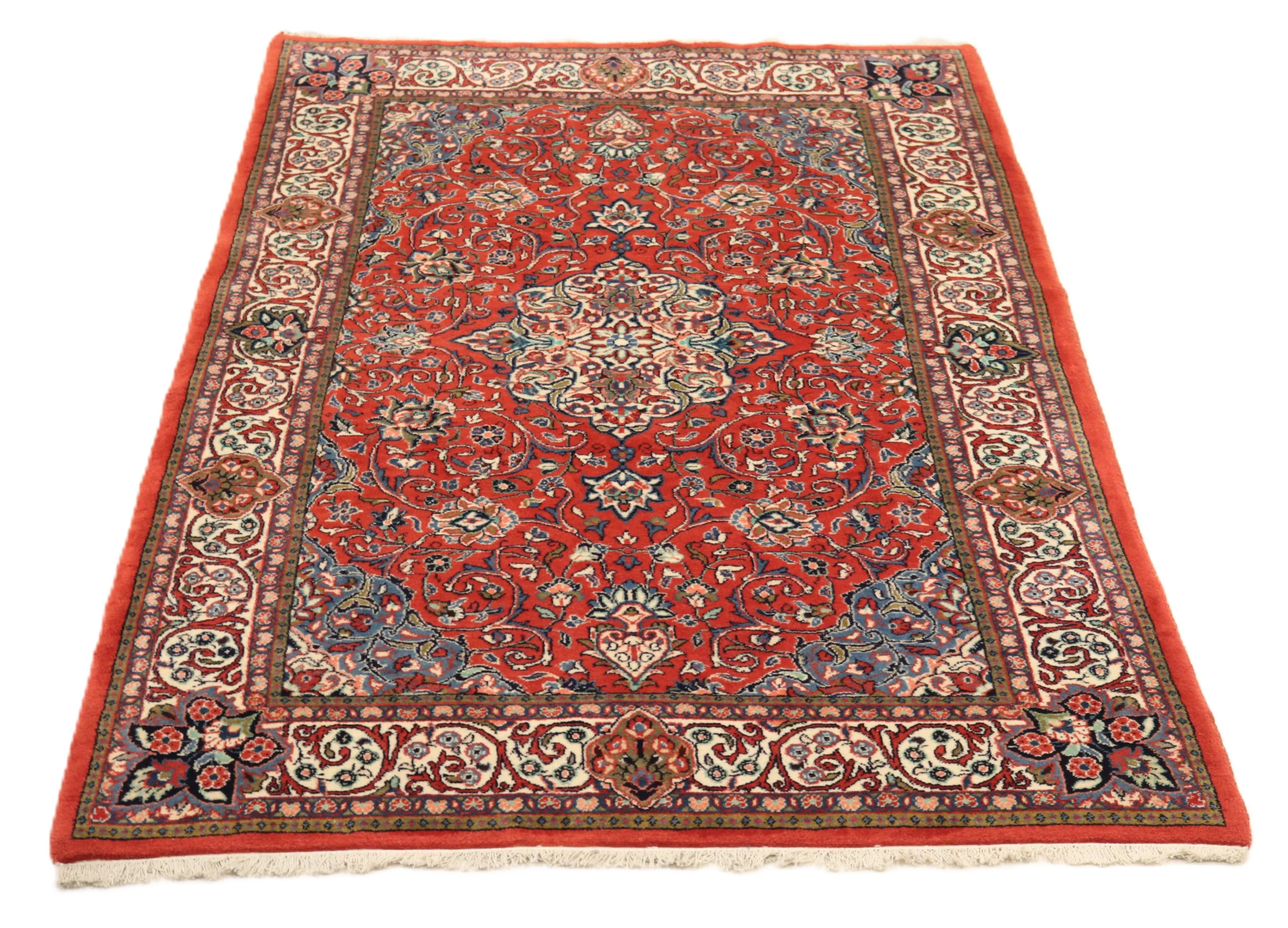 Hand-Knotted Wool Sarouk Persian Rug, 214 × 137 cm