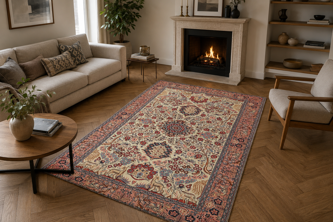 Hand-Knotted Wool Sarouk Persian Rug, 218 × 133 cm