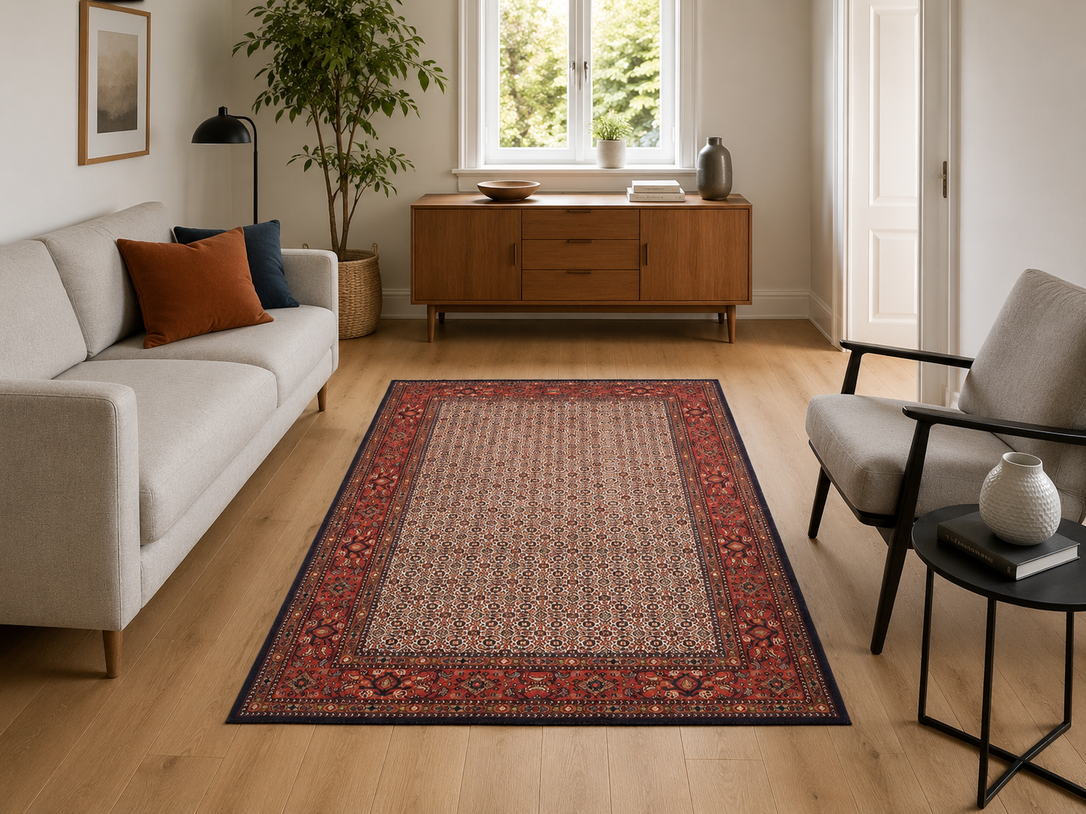 Hand-Knotted Wool Moud Persian Rug, 222 × 147 cm