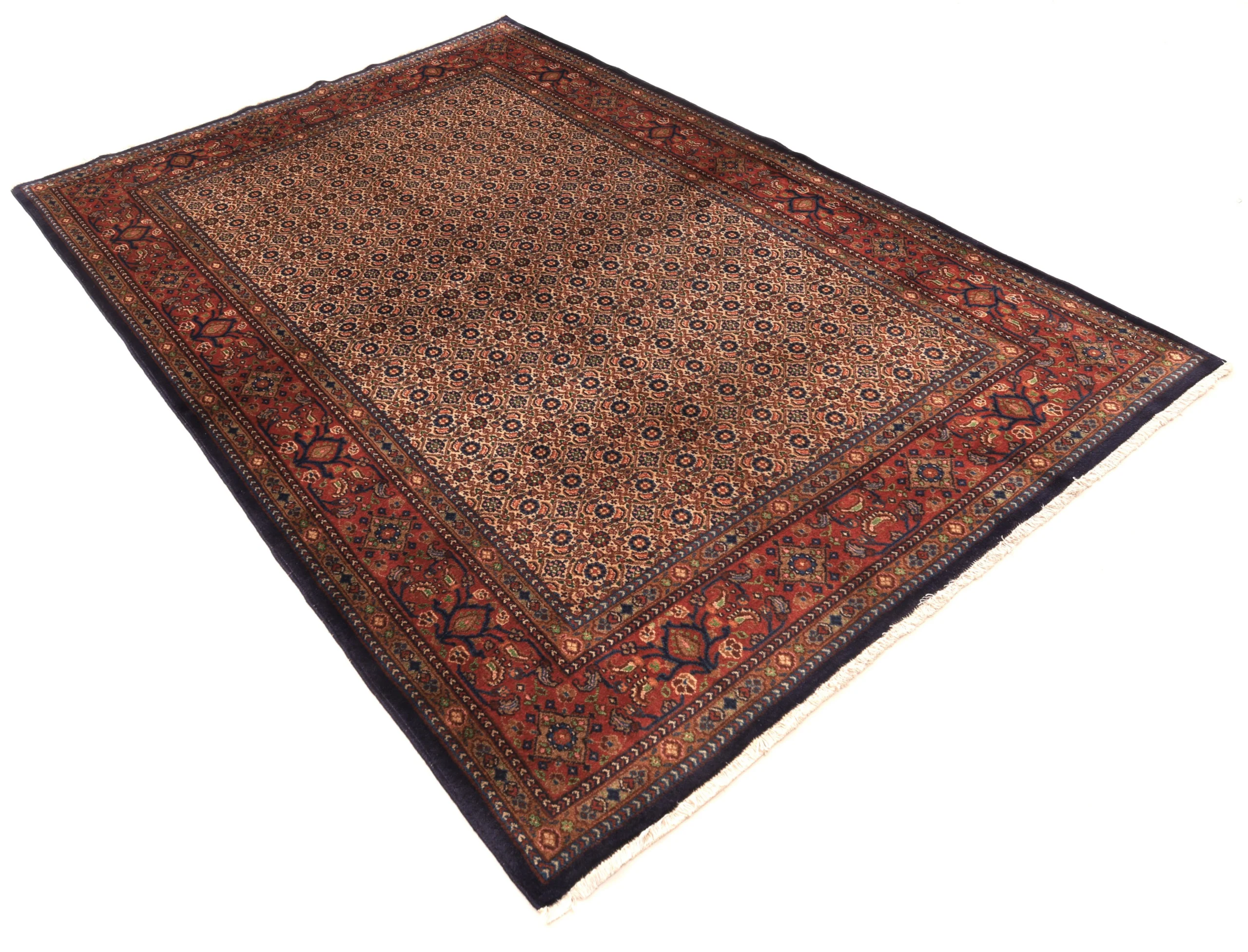Hand-Knotted Wool Moud Persian Rug, 222 × 147 cm