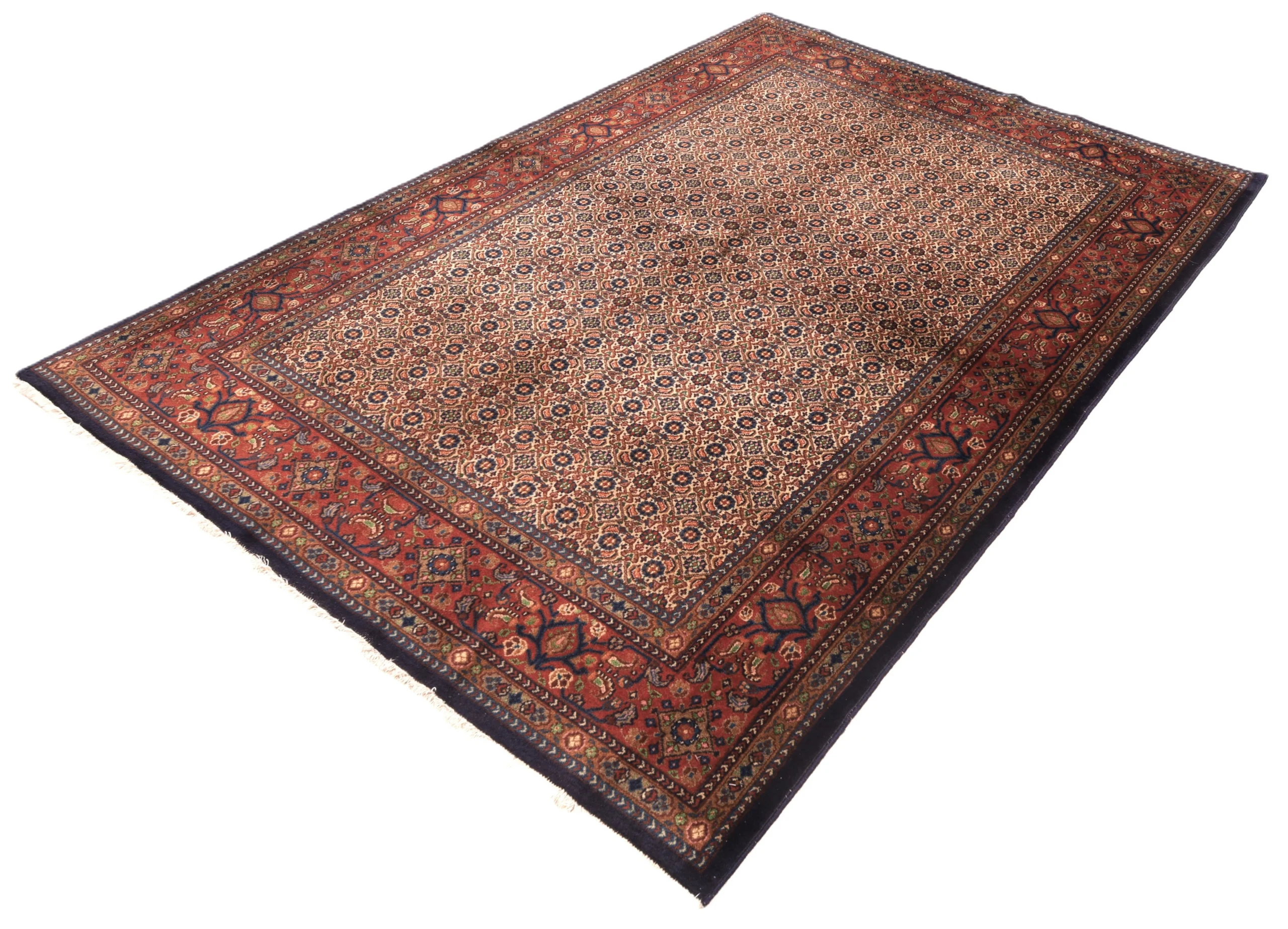Hand-Knotted Wool Moud Persian Rug, 222 × 147 cm