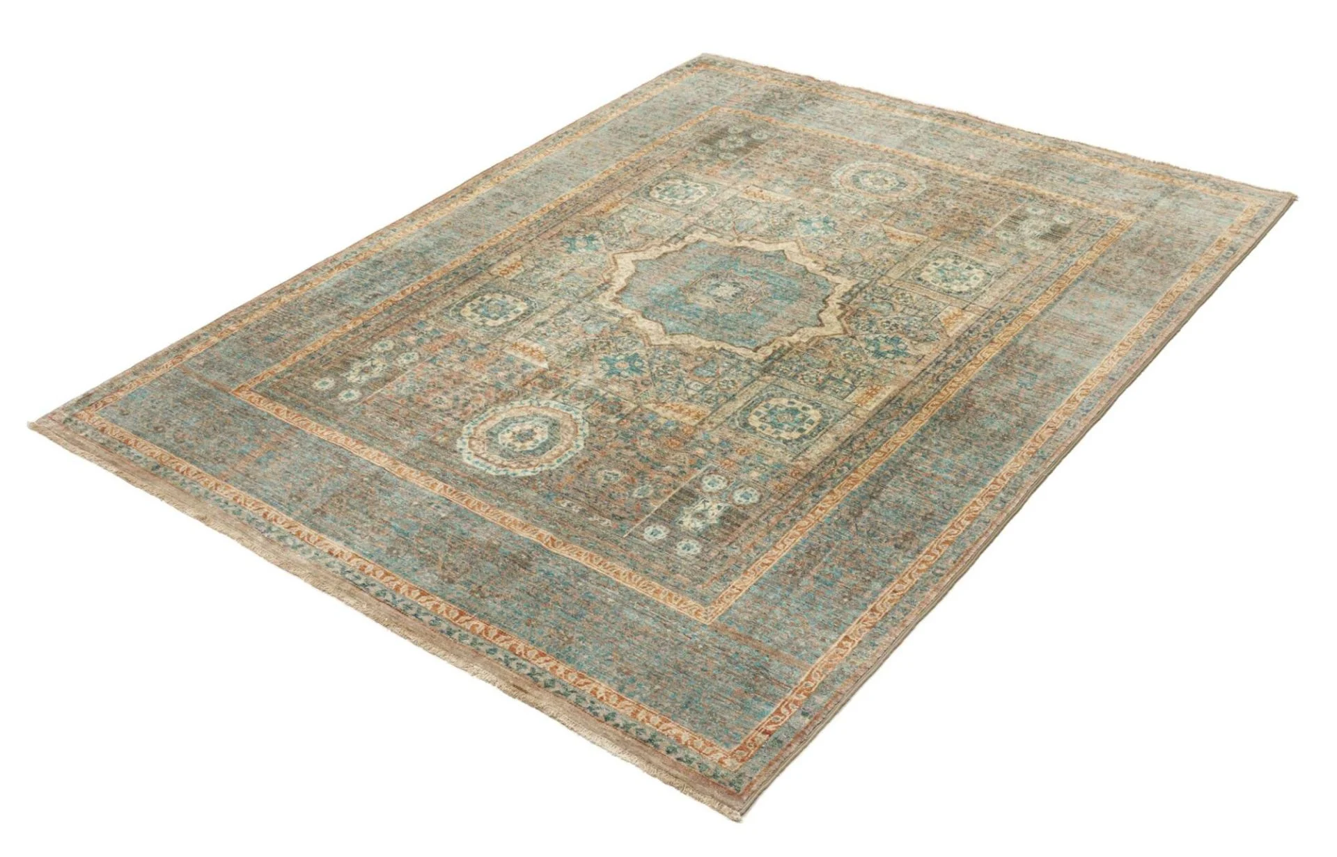 Hand-Knotted Wool Mamluk Pakistani Rug, 148 × 189 cm