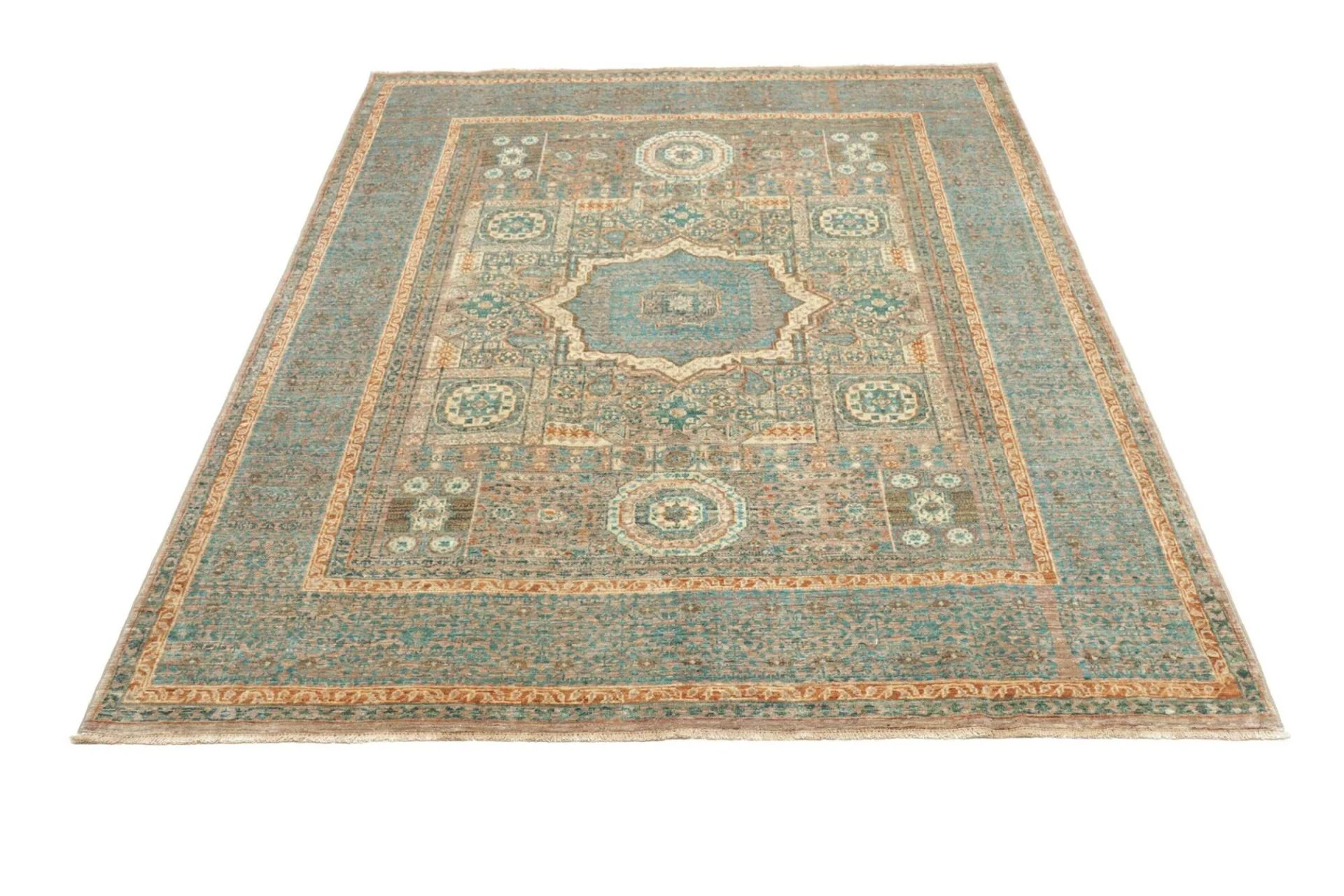 Hand-Knotted Wool Mamluk Pakistani Rug, 148 × 189 cm