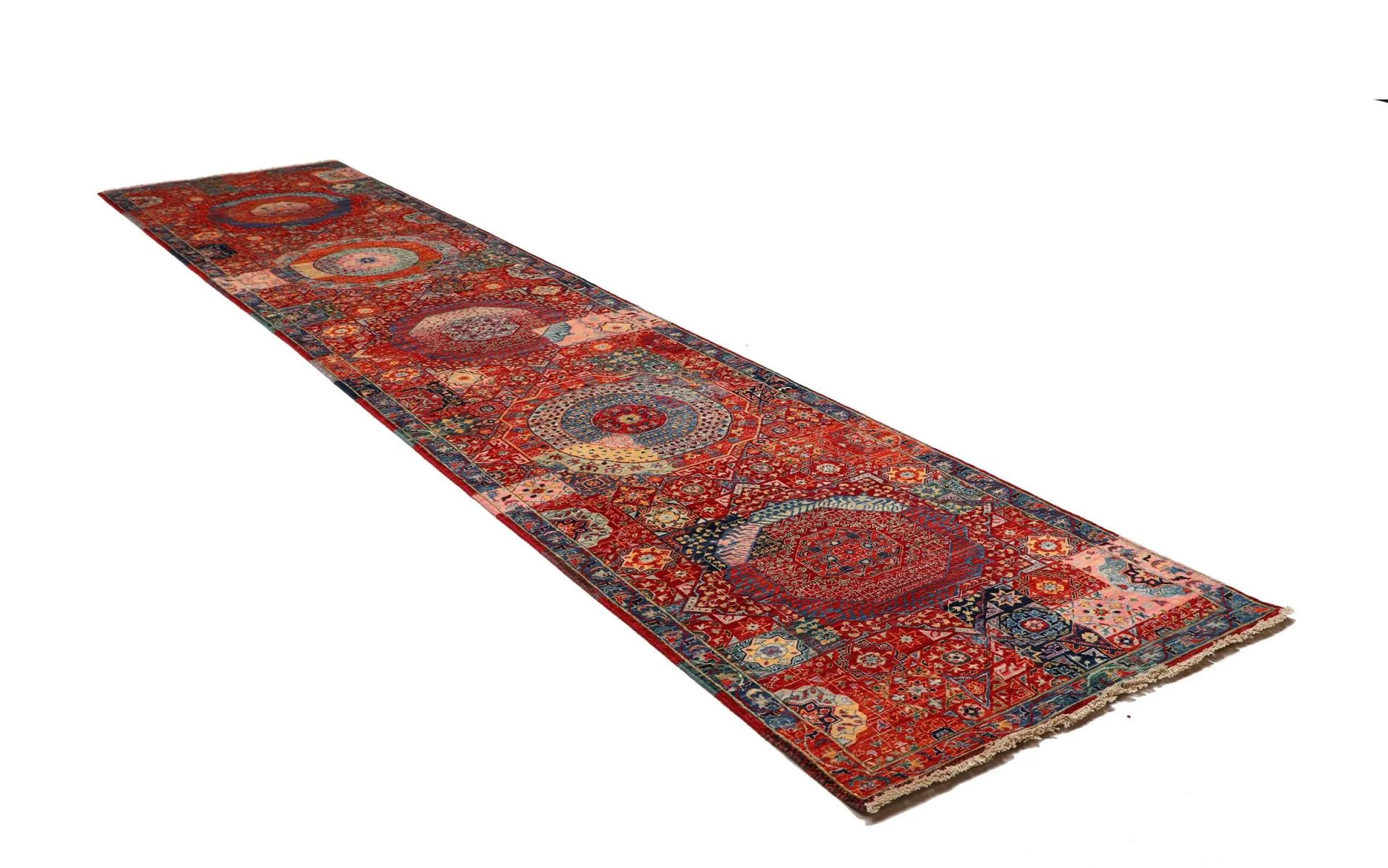 Hand-Knotted Wool Mamluk Pakistani Rug, 86 × 392 cm
