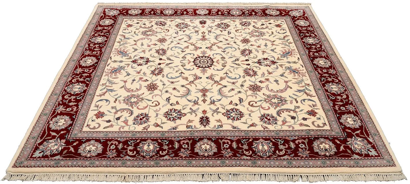 Hand-Knotted Wool Isfahan Indian Rug, 241 × 241 cm