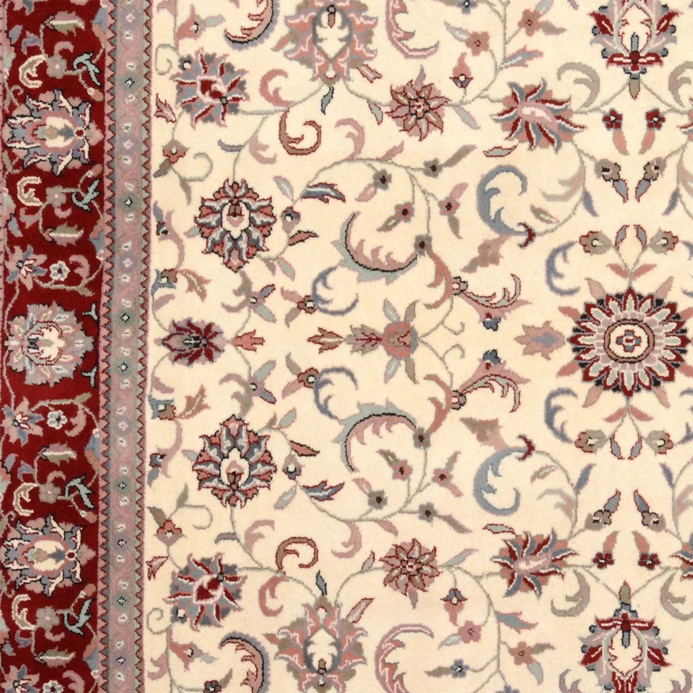 Hand-Knotted Wool Isfahan Indian Rug, 241 × 241 cm