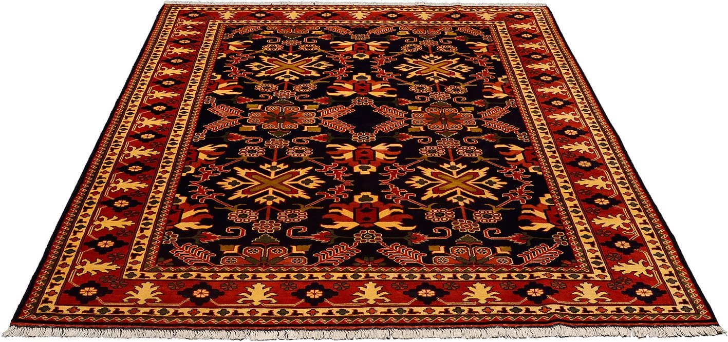 Hand-Knotted Wool Afghan Rug, 201 × 279 cm